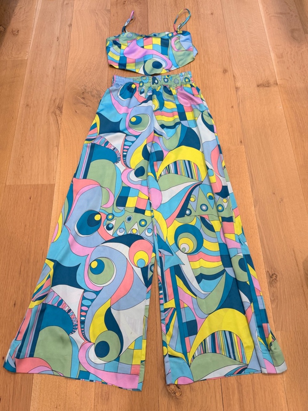 Show Me Your Mumu Two Piece Set Size Small Crop Top Wide Leg Pants Matching Set